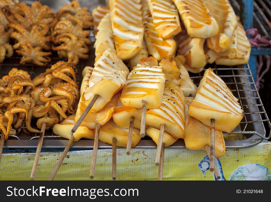 Squid BBQ Prepared On The Tray