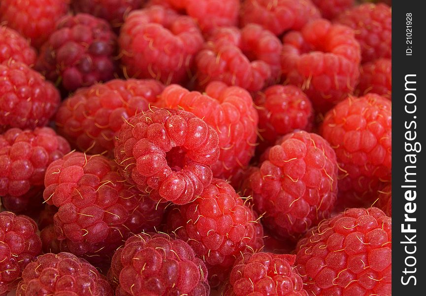 Background of ripe red raspberries . . Background of ripe red raspberries . .