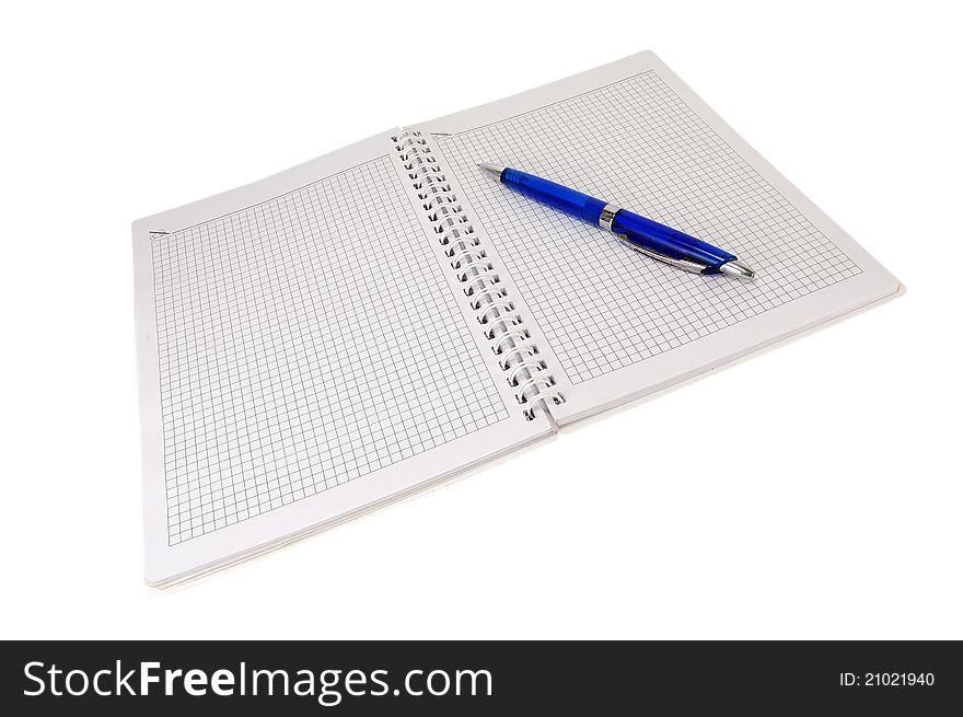 Open pure writing-book with the handle on a white background. Open pure writing-book with the handle on a white background