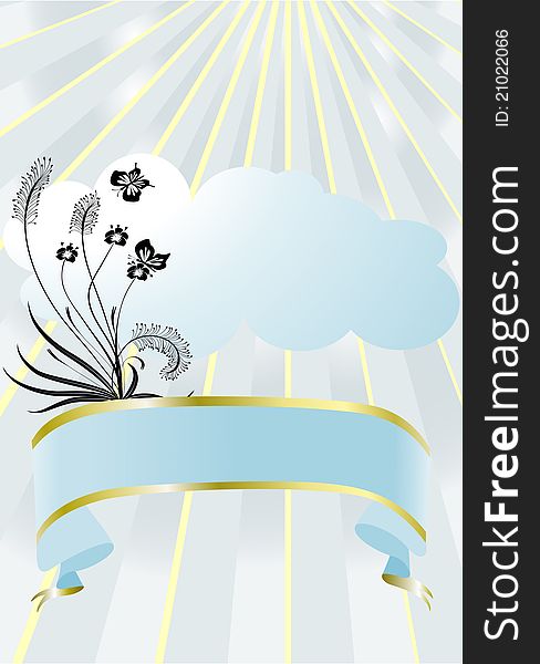 Vector abstract floral background with cloud and sky