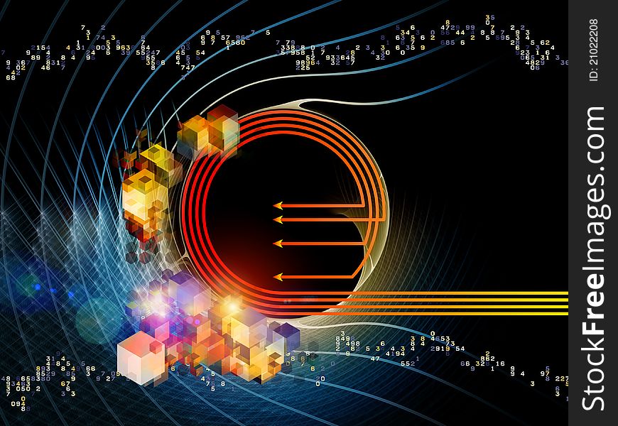 Dynamic interplay of arrows and abstract elements on the subject of motion, speed, dynamism and progress in business and technology. Dynamic interplay of arrows and abstract elements on the subject of motion, speed, dynamism and progress in business and technology