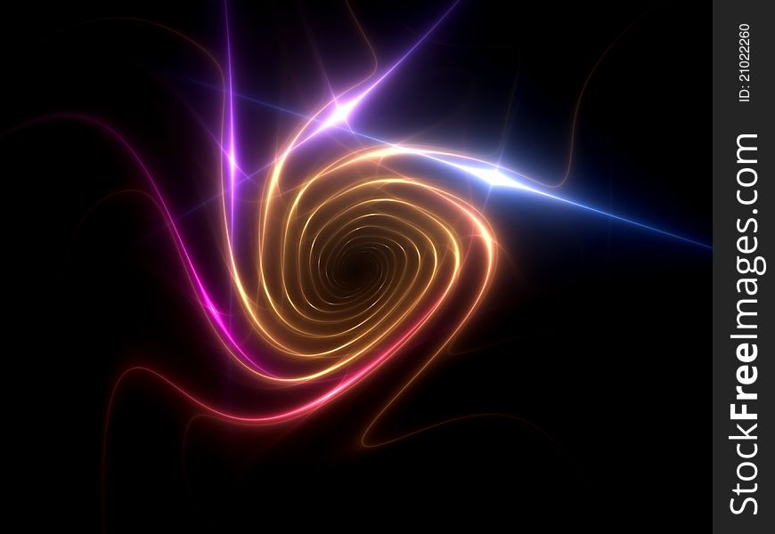 Interplay of colorful fractal lights against plain black background. Interplay of colorful fractal lights against plain black background