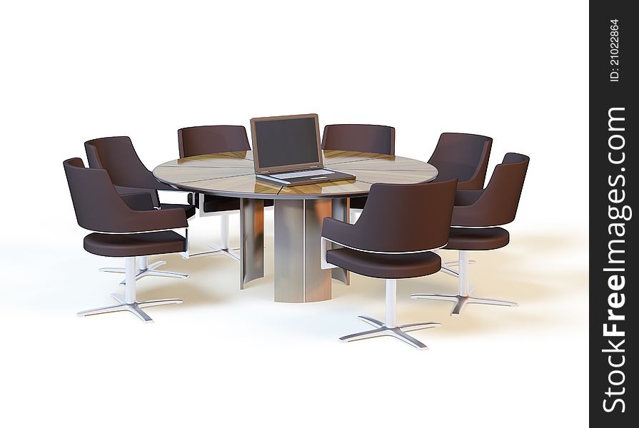 Conference table on a white background