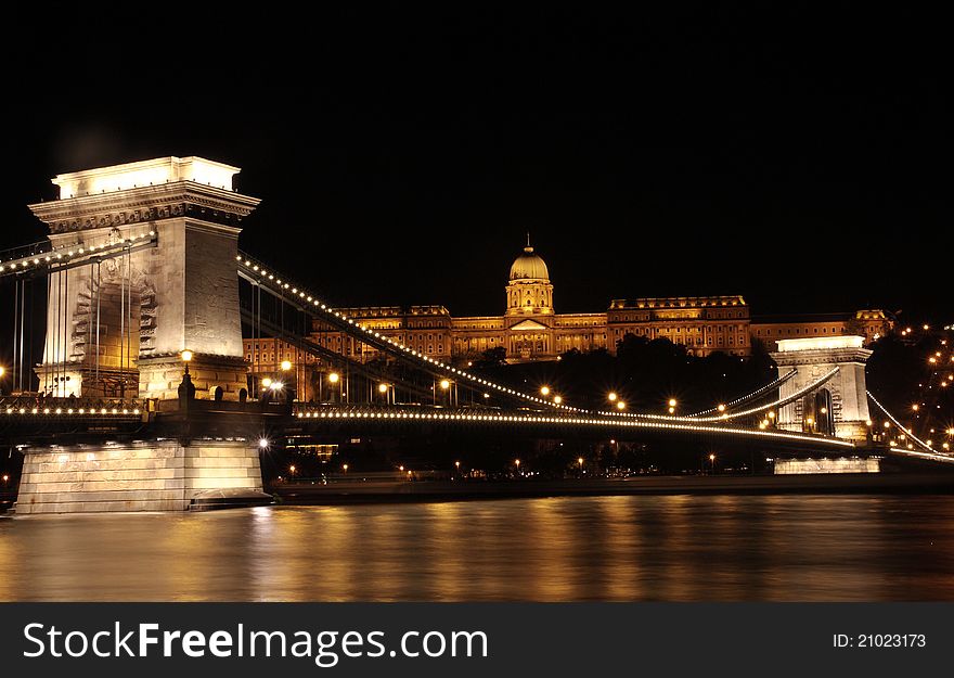 Chain bridge in Budapest connecting Buda and Pest in Hungary. Chain bridge in Budapest connecting Buda and Pest in Hungary.