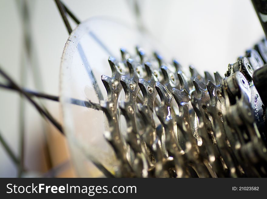 Detail of a cogwheel on a bicycle