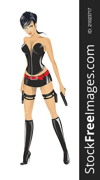 Girl with the weapon. vector picture