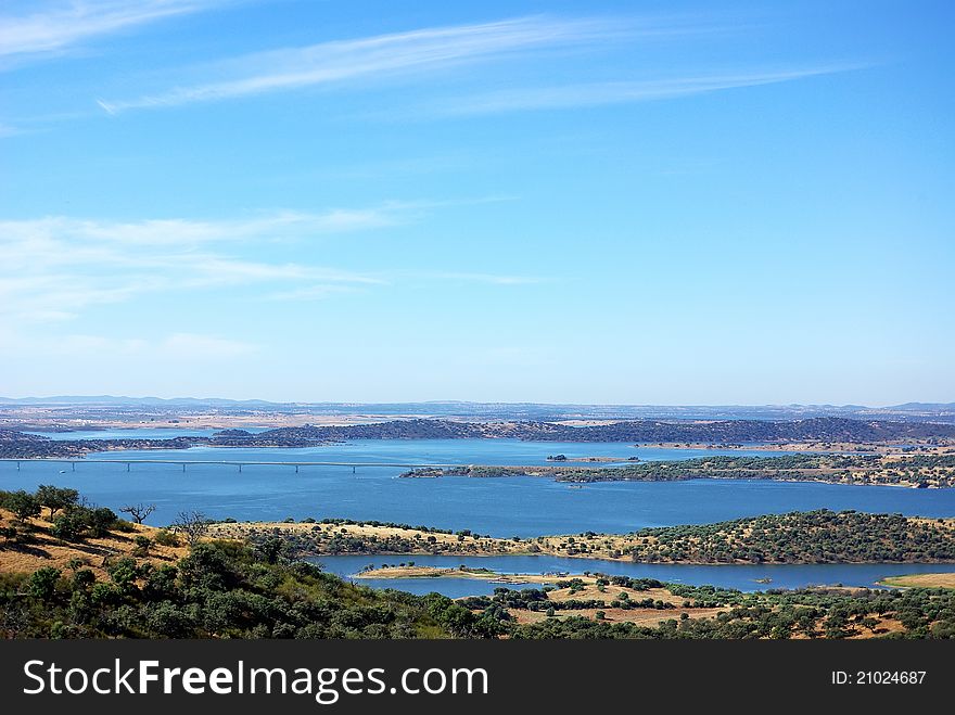 Landscape of alqueva lake near Monsaraz village.