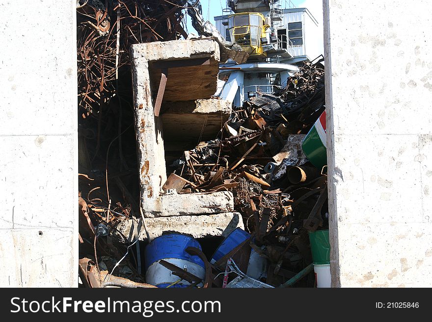 Pile of scrap metal in junkyard. Pile of scrap metal in junkyard