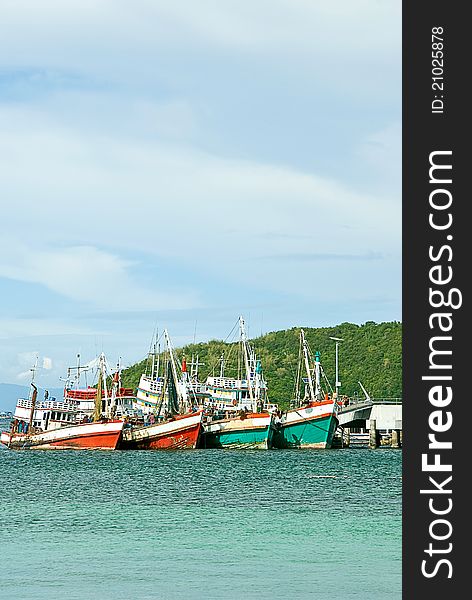 Fishing boats in harbor at the sea Koh Lan ,Thailand