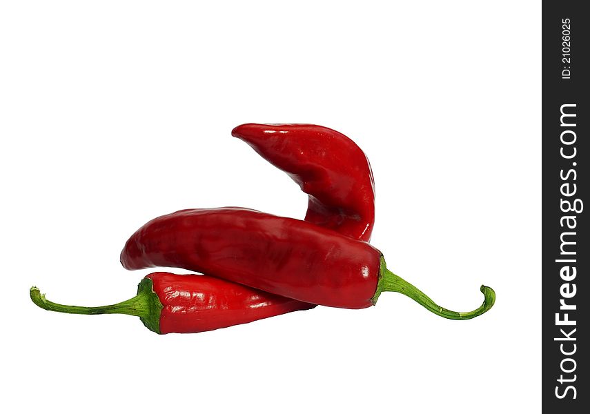 Two red hot pepper on a white background. Two red hot pepper on a white background