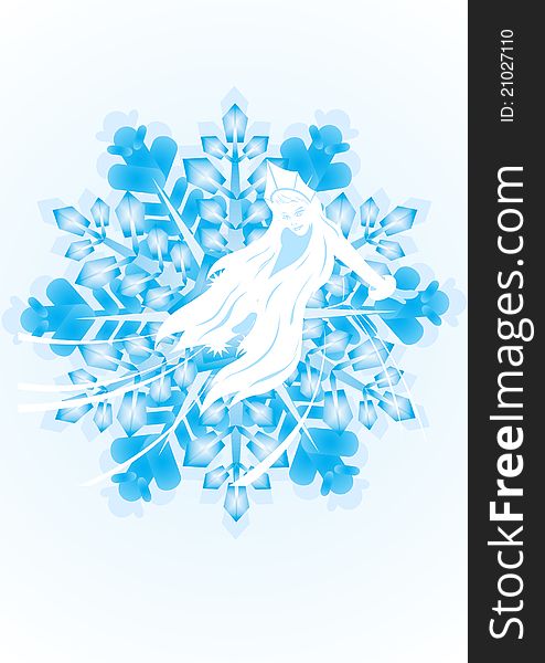White contour Maiden on the snowflake. The illustration on white background. White contour Maiden on the snowflake. The illustration on white background