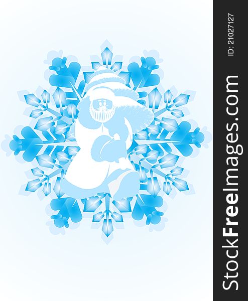 White outline of Santa Claus on a snowflake. The illustration on white background.