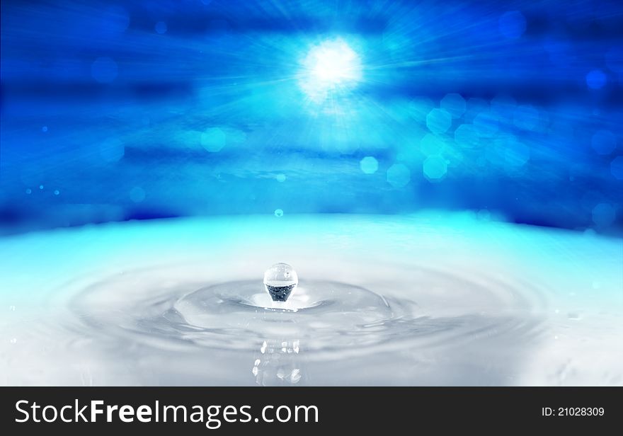 Water drop with blue background