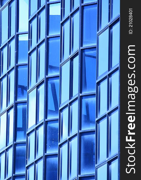 Blue glass wall of building