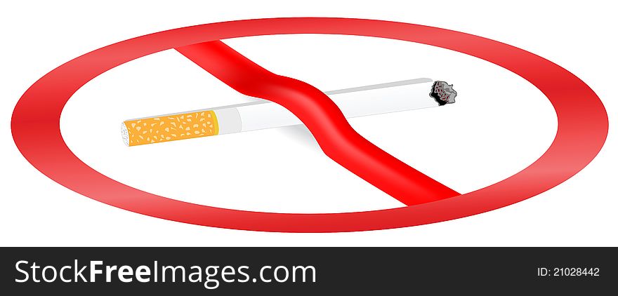 Illustration on the dangers of smoking and the image is crossed with a cigarette. Illustration on the dangers of smoking and the image is crossed with a cigarette