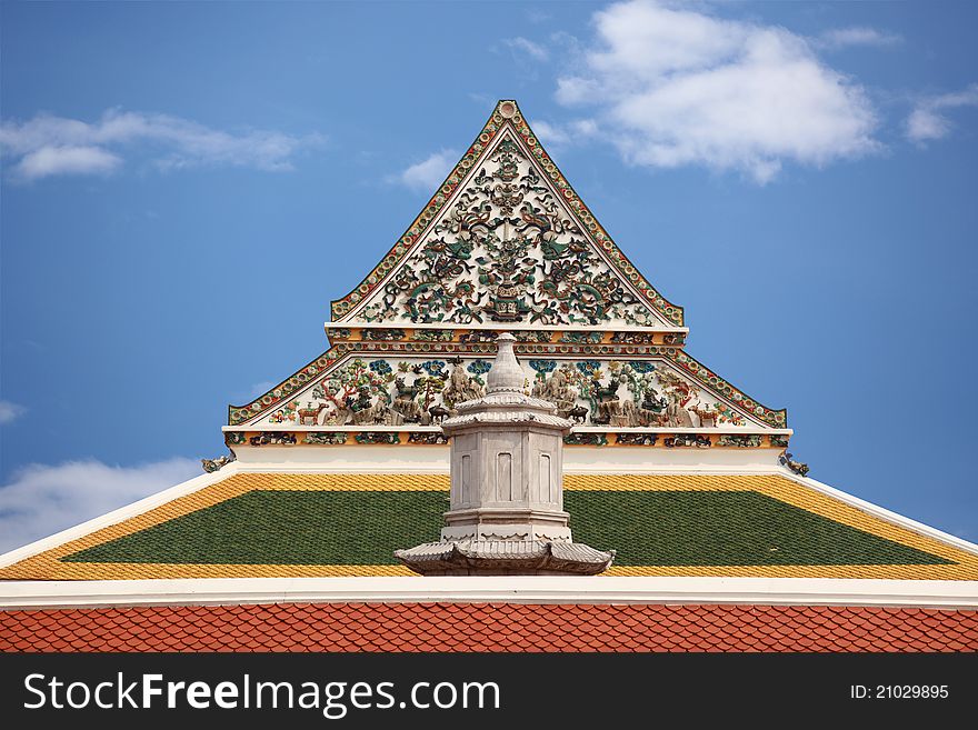 Buddhist temple with blue sky in thailand