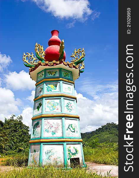 Chinese funeral ritual with blue sky