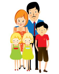 Happy Suburban Family, Cartoon Stock Photo Happy Suburban Family, Cartoon Stock Photo