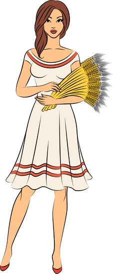 Girl With Sheaf Of Wheat. Royalty Free Stock Photography