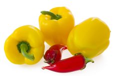 Yellow Bell Pepper And Glass Chilli On White Stock Photography Yellow Bell Pepper And Glass Chilli On White Stock Photography