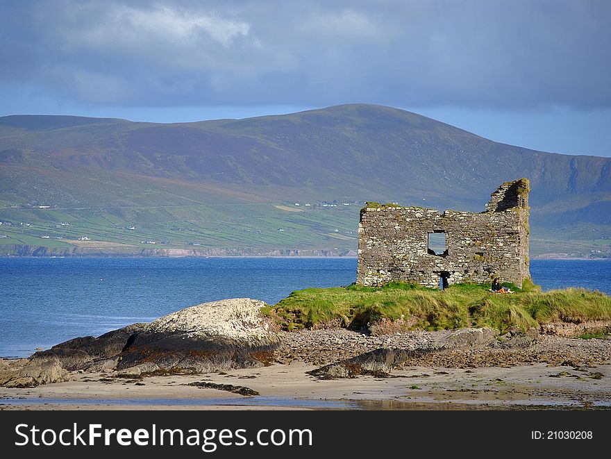 Ruins of castle on the beach. The Ring of Kerry. Ireland. Ruins of castle on the beach. The Ring of Kerry. Ireland