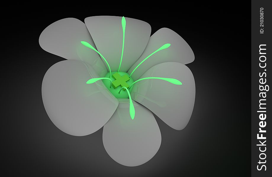 Render of an abstract flower with a medical cross in the middle. Render of an abstract flower with a medical cross in the middle