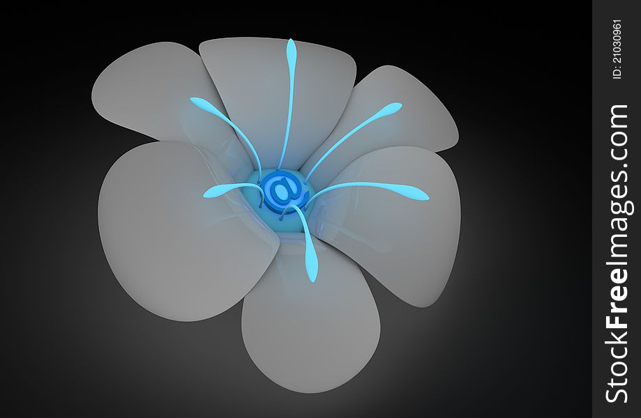 Render of an abstract flower with an at sign in the middle. Render of an abstract flower with an at sign in the middle