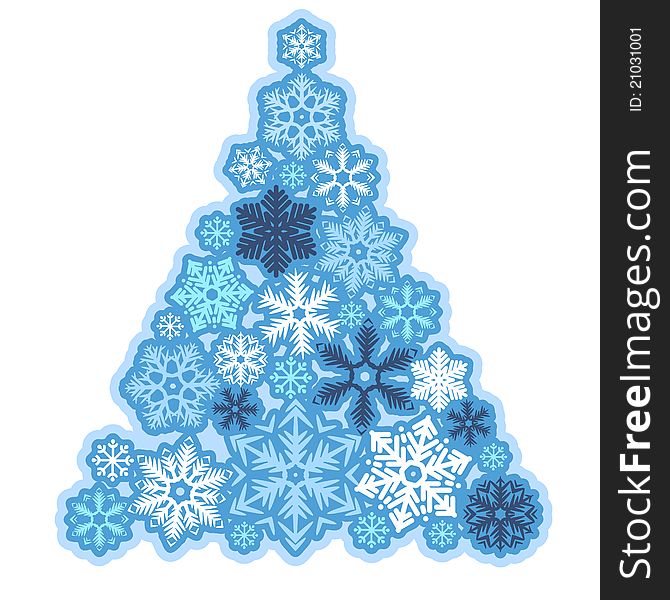 Stylized Christmas tree made of various snowflakes. Stylized Christmas tree made of various snowflakes