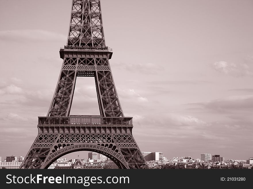 Middle Section of the Eiffel Tower in Black and White Sepia Tone, Paris, France