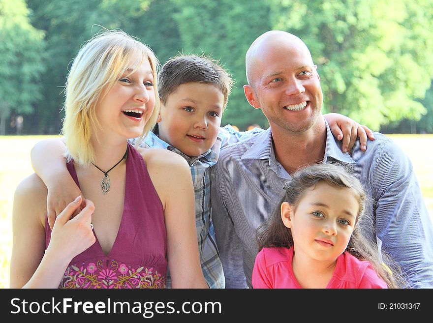 Group portrait of the big and happy family on walk in park. Group portrait of the big and happy family on walk in park