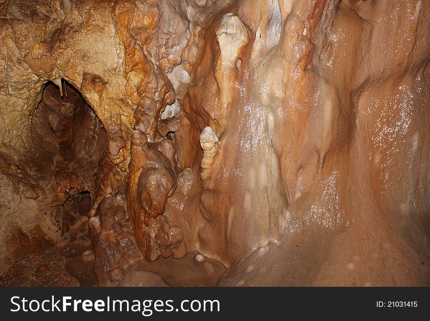 Details on the cave wall of a gallery lighted. Details on the cave wall of a gallery lighted