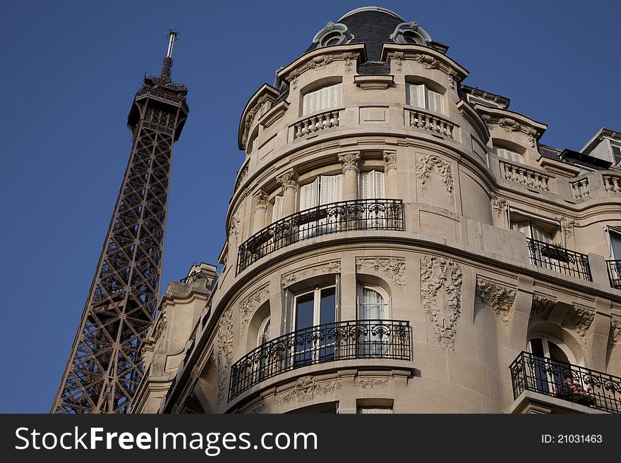 Eiffel Tower And Apartment Building, Paris