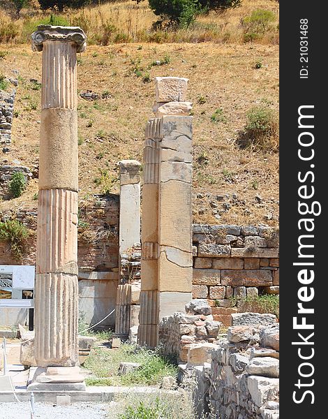 Fragment of an antique column in a city in the Efes, Turkey