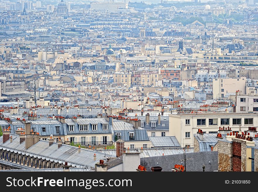 Aerial haze above houses rooftops in Paris. Aerial haze above houses rooftops in Paris