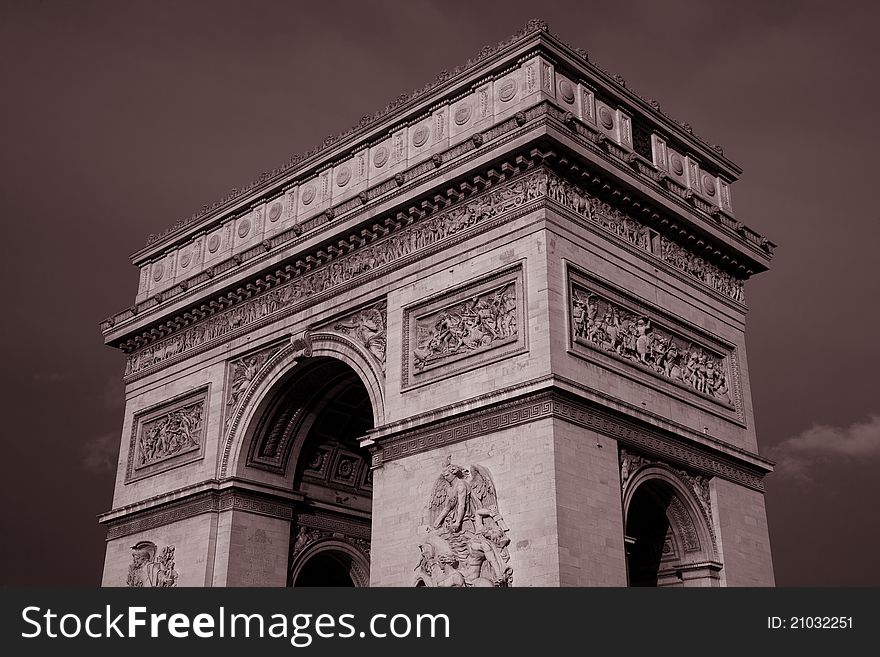 Arc de Triomphe in Black and White Sepia Tone, Paris, France. Arc de Triomphe in Black and White Sepia Tone, Paris, France