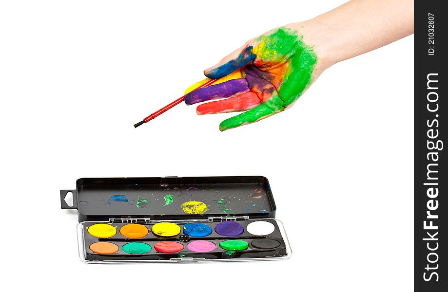 Hand In Paint With Brushes