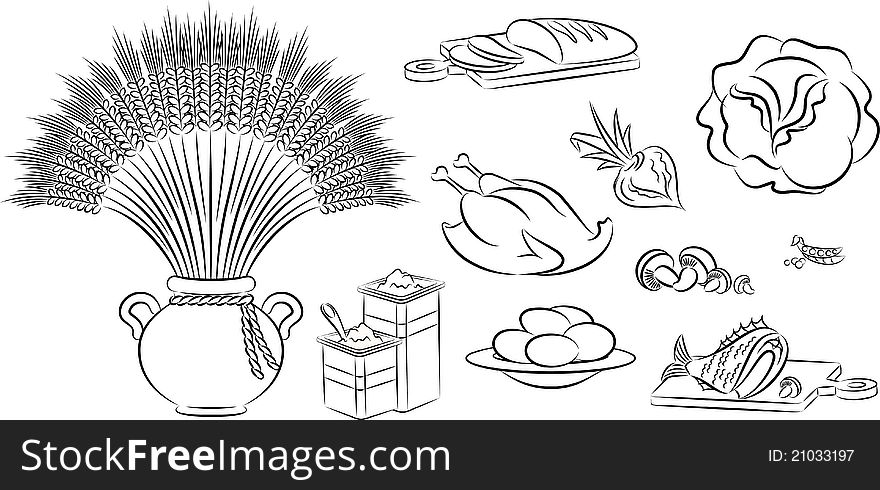 Healthy meal ingredients.illustration for a design