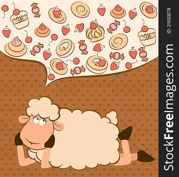 Vintage background with sweet cakes and sheep