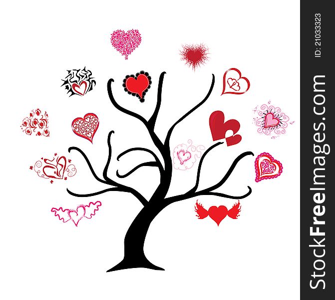 Absract tree with beautiful hearts, symbol of love. Absract tree with beautiful hearts, symbol of love