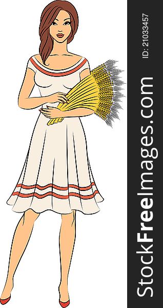 Beautiful girl with sheaf of wheat.