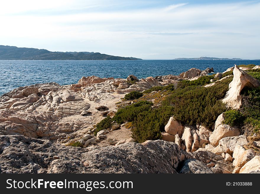 Pink granite rocks on the sea on La Maddalena in Sardinia. Pink granite rocks on the sea on La Maddalena in Sardinia