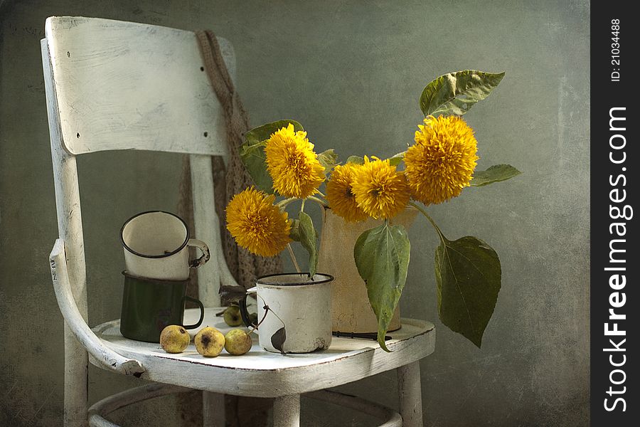 Sunflowers And Old Mugs