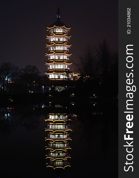 Chinese Buddhism tower at night