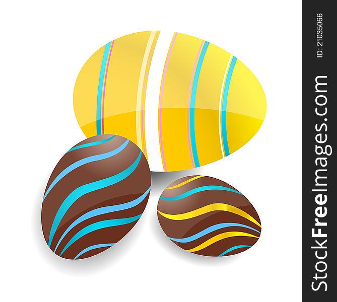 Colored and swirl easter eggs set on the white