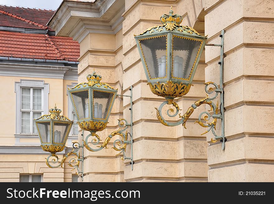 Three old lanterns on the wall