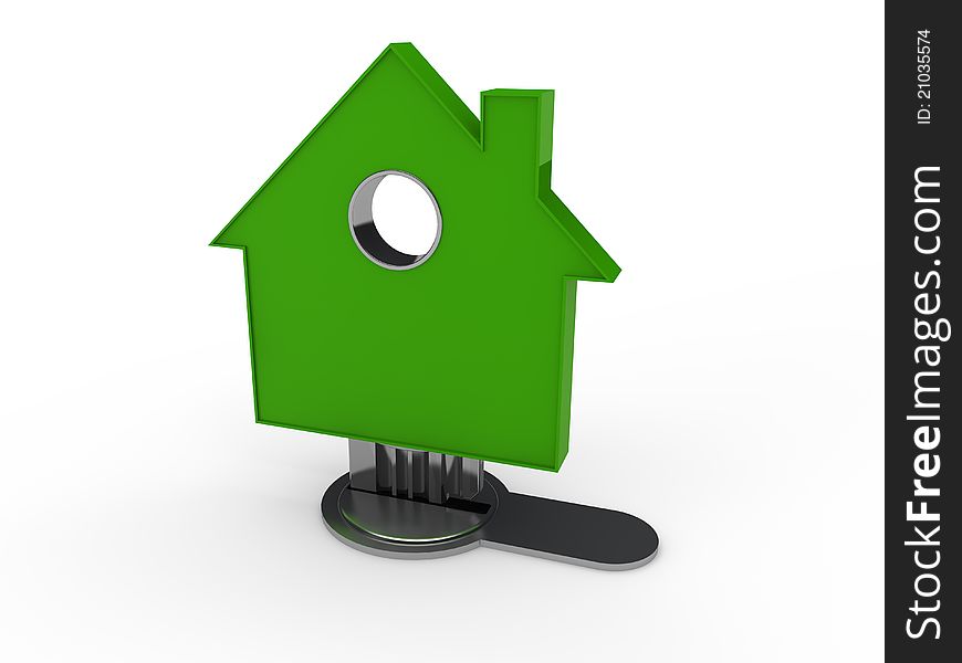 3d house key green home security estate