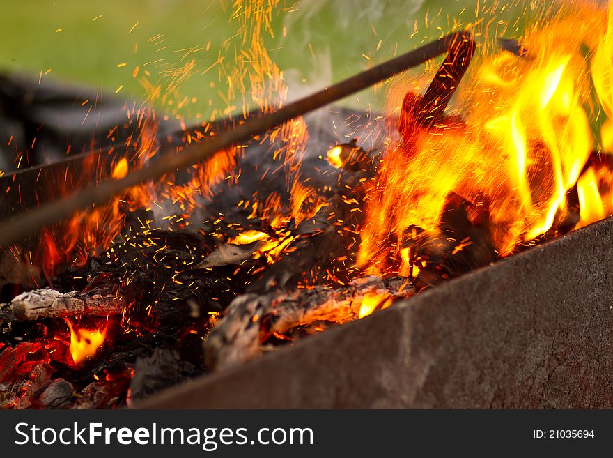 Wood burning in red flames of fire. Wood burning in red flames of fire