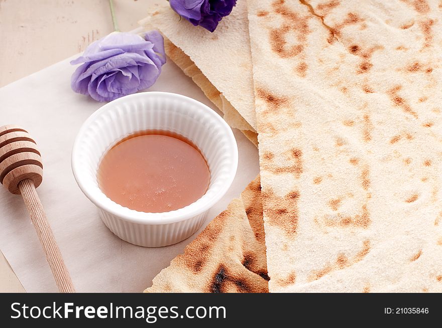 Traditional Sardinia's bread and honey. Traditional Sardinia's bread and honey