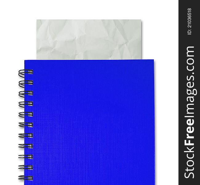 Crumpled paper in blue notebook