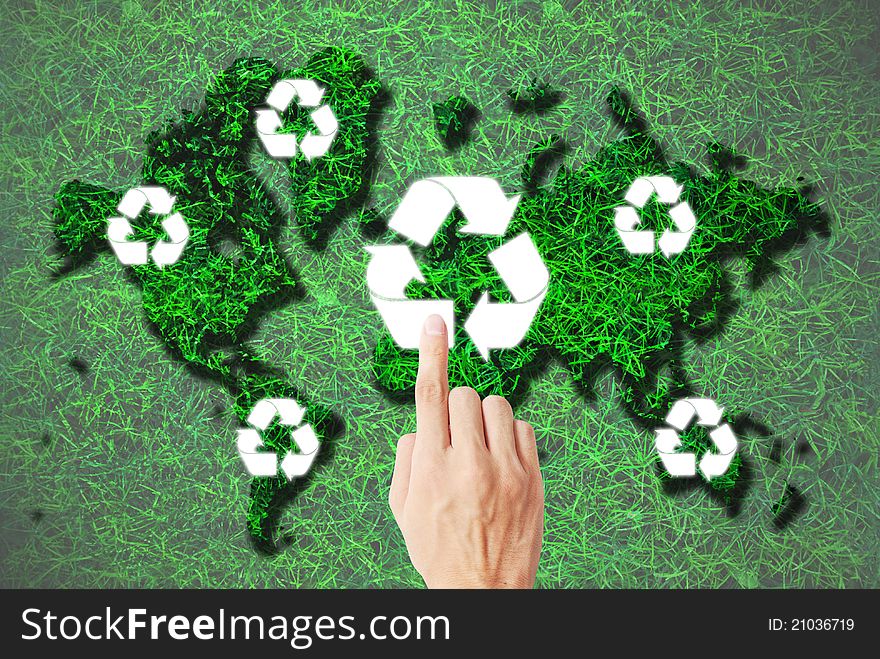 Hand press recycle symbol is on the map. Hand press recycle symbol is on the map